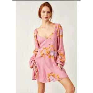 Free People Adella Floral Mini Dress Pink Rose Sz M Boho Cottagecore NWT